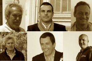 Os seis Presidentes da direção da Federação Portuguesa de Surf. Da esquerda para a direita e segundo ordem cronológica(ver corpo da noticia)