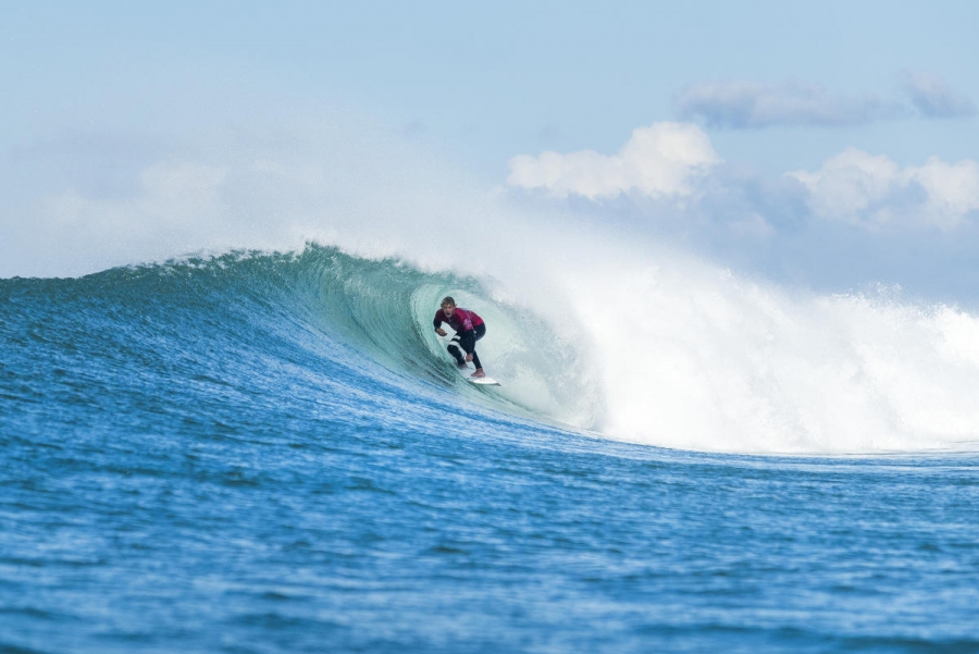 Reigning World Champion John John Florence of Hawaii advancing directly to Round Three of the Corona Open J-Bay after winning Heat 6 of Round One at Supertubes, Jeffreys Bay, South Africa.