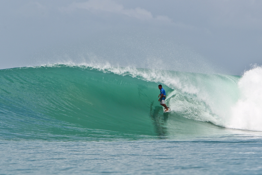 Caption: Justin Bu’Ulolo is the local hero at the Nias Pro. Credit:© WSL / Tim Hain
