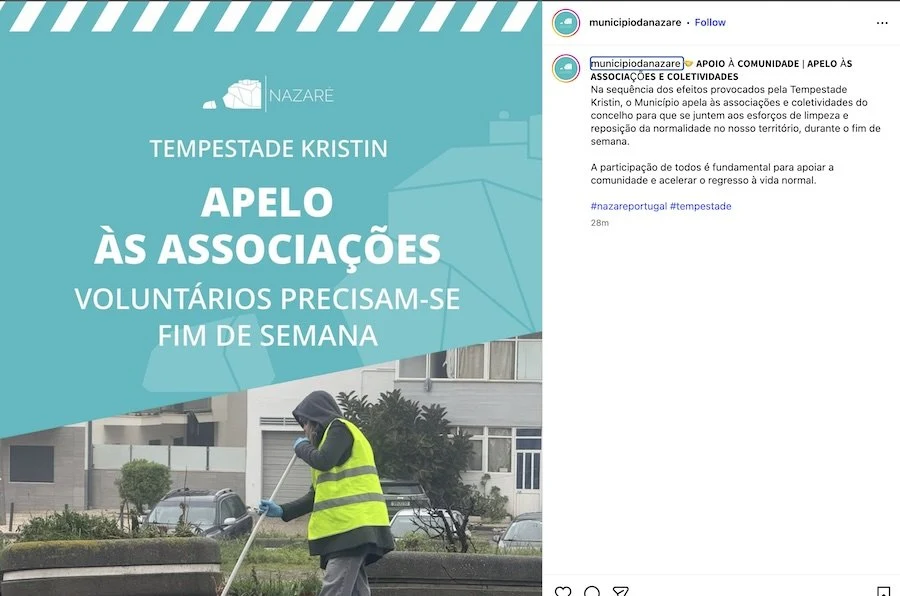 Tempestade Kristin deixa rasto de destruição na Nazaré e motiva apelo urgente a voluntários