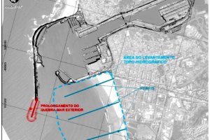 imagem do projeto de prolongamento do molhe que irá bloquear parte da ondulação em Matosinhos