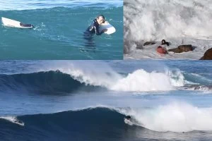 Tubos, quedas, embates críticos nas rochas e pranchas partidas na Ericeira