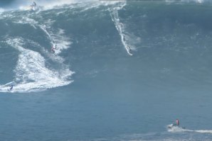 Trânsito nas ondas da Nazaré, com Justine Dupont, Axi Muniain e Lucas Chianca