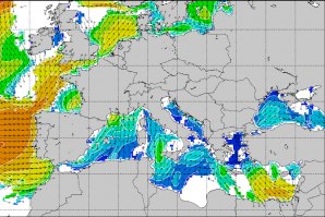 Imagem FNMOC - Previsão da Marinha Norte Americana do tamanho das ondas para Portugal Continental. / Dia 20 de Janeiro 2020