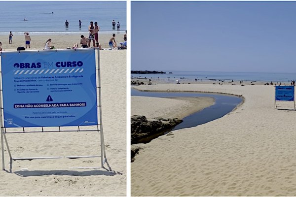 Painel de sinalização recentemente instalado para desaconselhamento de banhos na zona da Riguinha/Carcavelos, em Matosinhos